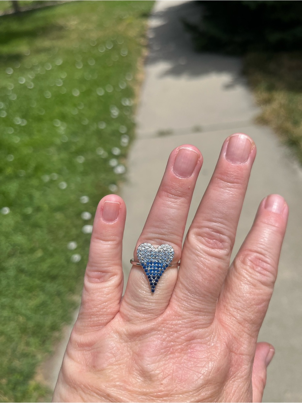 Heart-Shaped Blue and White Pavé Ring - Women Jewelry